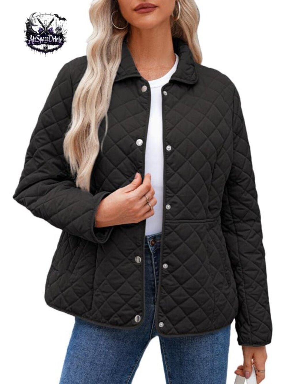 Women's Quilted Puffer Jacket Long Sleeve Button Down Winter Coat with Pockets